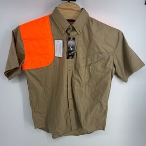 Tiger Hill Mens Hunting Shooting Shirt M Khaki Blaze Orange Short Sleeve NWT